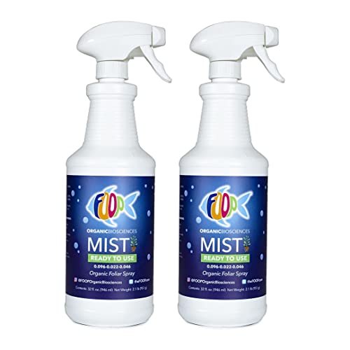 FOOP Mist - Organic Foliar Spray Made from Fish Manure (with Fresh Minty Scent) | Corrects & Prevents Plant Nutrient Deficiencies | Ready to Use, No Mixing Required (32oz, 2 Pack)