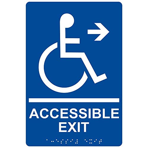 Panneau Accessible Exit Right ADA en acrylique bleu et blanc 23x15 cm