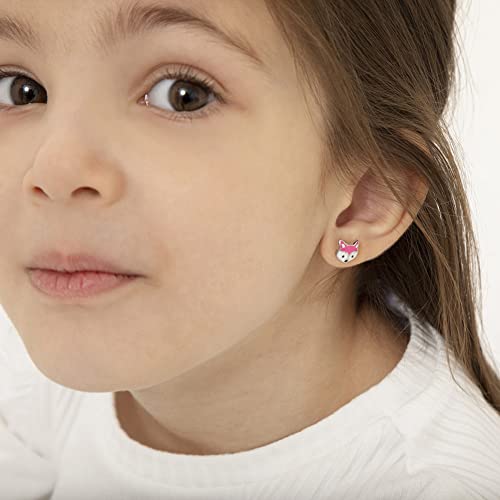 925 Sterling Silver Girls Fox Earrings with Screw Backs Pink & White Enamel - Cute Jewelry for Kids of All Ages2