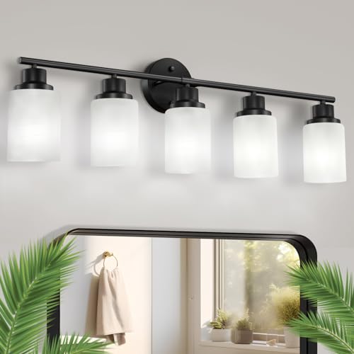 YAO BANG Black Bathroom Light Fixtures, 5-Light Vanity Light Matte