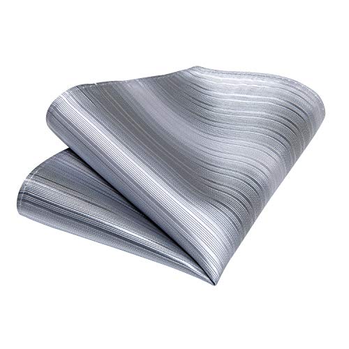 Dibangu Men's Silk Silver Grey Tie And Pocket Square Set Formal Necktie Handkerchief Cufflink Set #TOP4