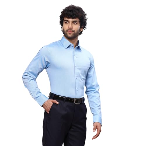 Image of Raymond Men Slim Fit Dobby Pattern Pure Cotton Semi Cut Away Collar Full Sleeve Formal Shirt