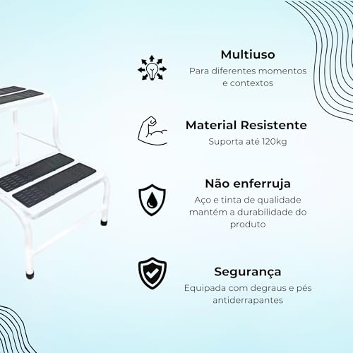 Escada de Dois Degraus em Aço com Revestimento Antiderrapante Escadinha NO2PROBLEMS Compacta Prática
