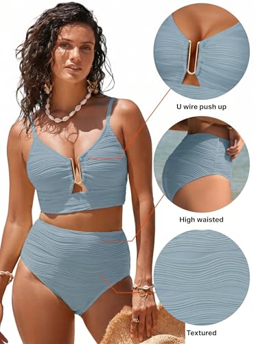 Image of Herseas 2 Piece Bikini Set U-Wire Cutout Popular Swimsuit High Waisted Textured 2026 Summer Beach Swim Bathing Suits