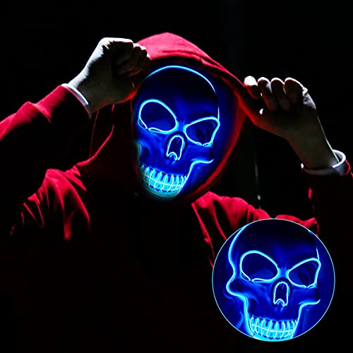 MAOZHOU asque lumineux à LED pour Halloween, déguisement de faucheuse, accessoire de costume de fête d'Halloween (Bleu) Cover