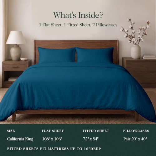 100% Pure Luxury Cotton California King Sheet Set - 4Pcs, Midnight Blue by THE LINEN COMPANY NEW YORK - Used condition - Image 7