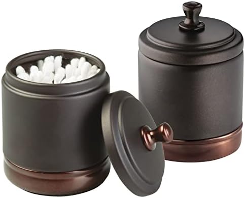 mDesign Metal Bathroom Vanity Storage Organizer Canister Jar with Lid for Cotton Balls, Swabs, Makeup Sponges, Bath Salts, Hair Ties, Jewelry - Hyde Collection - 2 Pack - Split Bronze