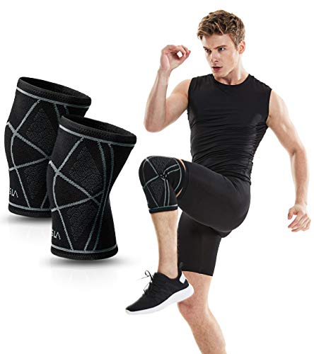 TSLA Knee Brace, Knee Compression Sleeve Support for Men and Women, Running Basketball Football Gym Workout Sports ACL Guard Brace, 2piece(mzk21) - Black/Black, Medium