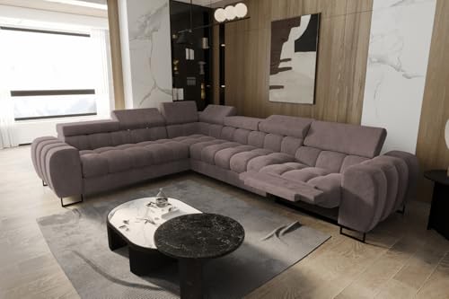 Friderik Sofá esquinero Aspen Max Relax, 330 x 260 cm, con función de dormir y relajarse, tejido Terra, reposacabezas ajustables, superficie de descanso 117 x 190 cm (marrón, izquierda)