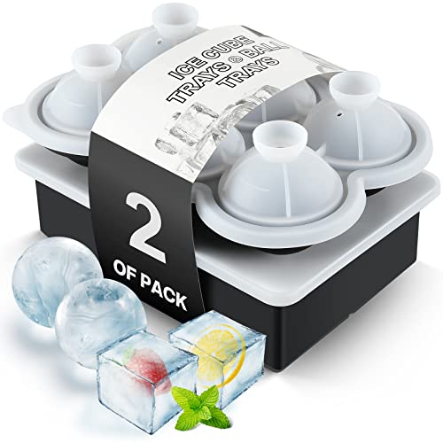 Eiswürfelform,2 Stück Eiswürfelform Silikon,Eiswürfelform mit Deckel&Eiswürfelform Kugel mit Trichter,Ice Cube Eiswürfel Leicht Lösen,Wiederverwendbar Eiswürfelbehälter mit Deckel für Cocktails,Whisky Cover