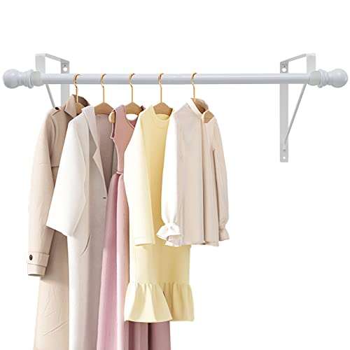 Closet Rod Brackets Heavy Duty With 48” Rod, Closet Shelf Brackets With Rod Holder, Closet Brackets For Both Shelf Storage And Closet Rod, White Closet Shelf Support Pole Holder, 3 Pack #TOP1