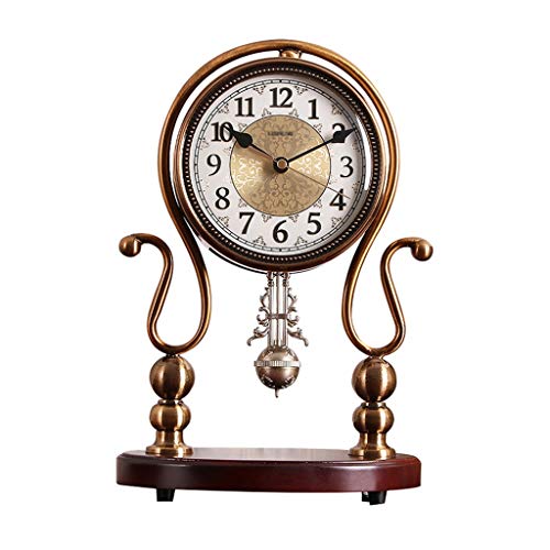 Hong Yi Fei-Shop Reloj de Mesa Retro Mesa Reloj de Mesa Reloj Sala de Estar casa Moda Americano Arte Antiguo Retro Mesa Sentado Mesa Metal Silencio Reloj Ornamentos 12 Pulgadas Elegante Reloj de Mesa