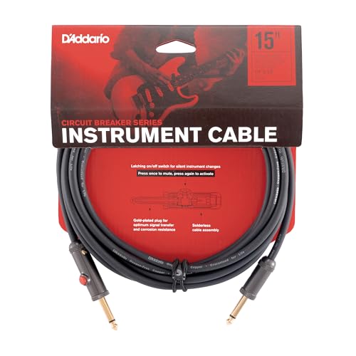 D'Addario Kabel gitarowy - przewód gitarowy - kabel wyłącznika - wyłącznik zatrzaskowy do wyciszenia podczas zmiany instrumentu - 4,57 m - proste końce - 1 opakowanie