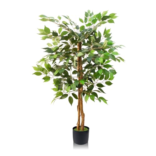 4FT Artificial Ficus Tree Realistic Faux Tree for Indoor & Outdoor, Fake Potted Greenery...