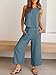 ANRABESS Women's Summer 2 Piece Outfits Sleeveless Crop Top Capri Wide Leg Pants Jumpsuit Casual Linen Lounge Matching Sets Beach Travel 2025 Trendy Clothes Gray Blue Small