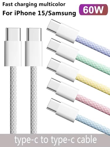 Image of Original USB-C to C Type Braided 1M Fast Charging Cable Compatible for iPhone 16 /16 Pro /Max /15 /15 Pro /Max /Samsung Galaxy S24 /S23 /S22 /S21 /iPad & More-White-Pack Of 1 Green