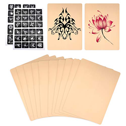 10pcs Blank Tattoo Skin Practice with 2pcs Tattoo Templates, Beginners Tattooing Essential Supplies, Good for Tattooing and Eyebrow Microblading Practice - Thumbnail 7