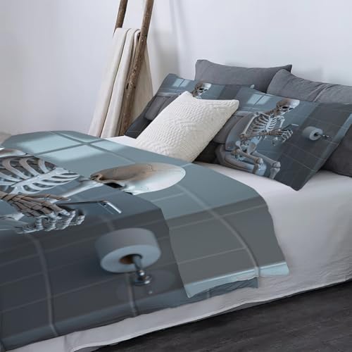 Housse de couette facile à laver parure de lit squelette gothique microfibre légère