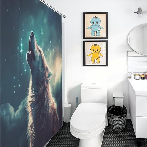 Rideau de douche loup 92x183 cm en tissu polyester imperméable - 3