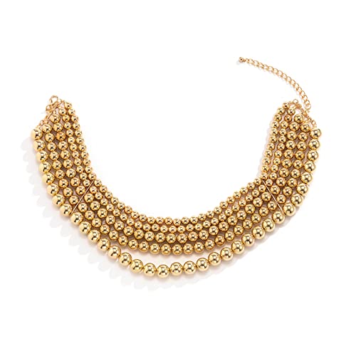 Punk Layered Chunky Bead Ball Chain Collar Choker Necklace Hip Hop Bib Statement Necklace For Women Girl Teen Friend Stacking Wedding Jewelry Christmas Gift-E Gold-3 #TOP19