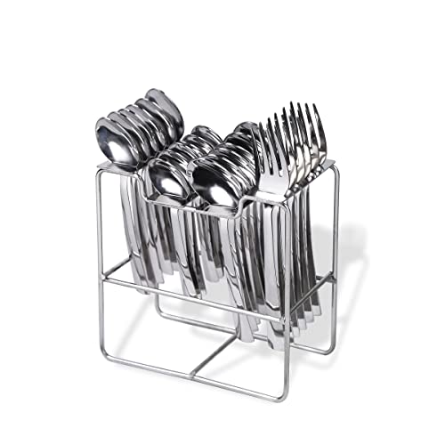 OPR Premium Stainless Steel Cutlery Set for Luxury Dining & Kitchen| Cutlery Set of 24 Pcs(Contains: 1 Cutlery Stand, 6 Dessert Spoons, 6 Dessert Forks, 6 Master Spoons, 6 Tea Spoons)