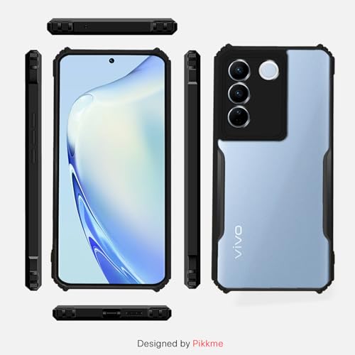 Image of Outlouders Back Cover for Vivo V27 5G /Vivo V27 Pro 5G | Ultra Hybrid Transparent | Full Camera Protection | Raised Edge | Crystal Clear Bumper Case(Black)
