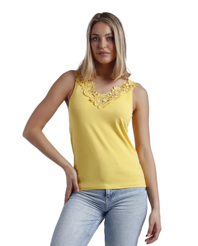 ADMAS Ärmelloses T-Shirt für Damen mit Guipure-Ausschnitt, gelb, Small