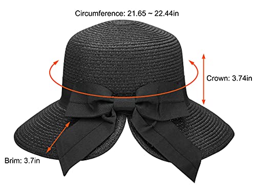 Foldable Travel Wide Brim Hat Sun Hat For Women Sun Protection Hat Summer Straw Hats For Women Fashionable Beach Hat With Bow Tie #TOP3