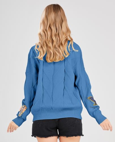 Women's Cable Knit Long Sleeve Open Front Cardigan Sheep V-Neck Button Down Embroidery Wool Blend Sweater Coat Outwear