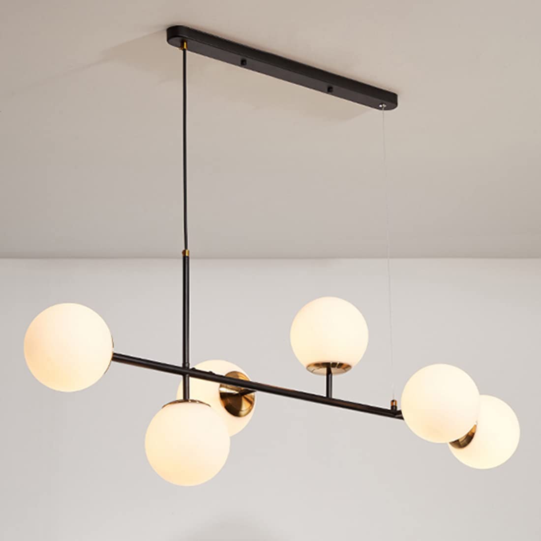 HYJAUSXB Modern Chandelier 6 Light, Elegant 6-Light Glass Globe - Mid Century Industrial Pendant Light for Living Room or Farmhouse Décor