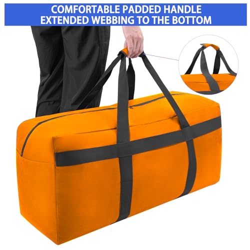 XL Foldable Duffle Bag Large Sports Gear Duffel Bags for Travel Camping Moving and More (Orange 150L)4