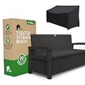 EconoHome 3 Seat Outdoor Storage Bench with Rain Cover - 90 Gallon Capacity - Weatherproof Resin Bench for Patio, Porch, Garden, Yard, Pool Area - Furniture for Pool Accessories, Gardening Tools
