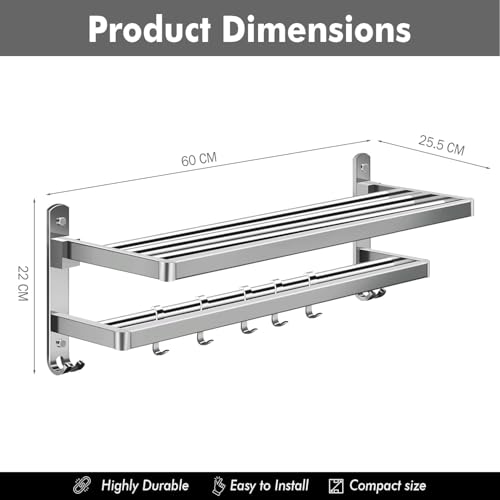 Image of Pivalo Heavy-Duty 304 Grade Stainless Steel Dual Folding Towel Rack for Bathroom 24 Inch Towel Hanger /Towel Holder /Stand /Towel Bar /Bathroom Accessories (Chrome, 1024)