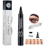 ☀LÁPIZ DE CEJAS DE CUATRO PUNTAS DE ALTA CAPACIDAD: Lápiz de cejas dinámico y moderno con punta de tenedor de microcuchilla, seguro de usar. Puede maquillarse los ojos y dibujar diferentes formas de cejas durante todo el día; La capacidad de almacenamiento del lápiz de cejas se ha mejorado en comparación con la base original, y el diseño puede proporcionar el maquillaje en 5 colores: marrón oscuro, marrón claro, marrón grisáceo, rojo, negro.