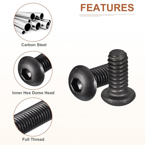 DTGN 1/4-20x1/2" Button Head Socket Cap Screws, 25Pack, Good for Machine, Carbon Steel Black Oxide - Image 4