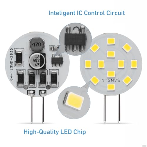 SANSUN G4 LED Bulbs 2W Equivalent to 20W Halogen, G4/GU4/GZ4 Bi-Pin Base, AC/DC12V 5000K 120° Wide Angle - Image 4