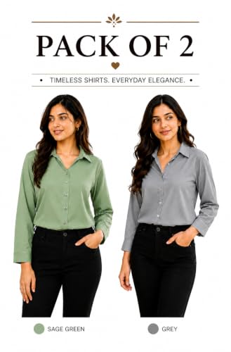 Image of FUNDAY FASHION Women Solid Regular Fit V Collered Casual Shirt (Pack of 2)