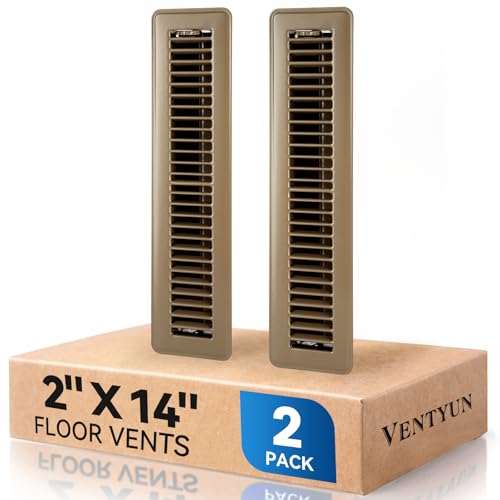 2 x 14 Floor Register Vent Covers 2-Pack Walkable Powder-Coated Metal Vent Covers with Adjustable Airflow Curved Safe Edges for Floor/Wall Brown