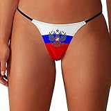 BAIKUTOUAN Russian Eagle Emblem Flag Women's G-String Thongs Low Rise Hipster Underwear Stretch T-Back Panties M