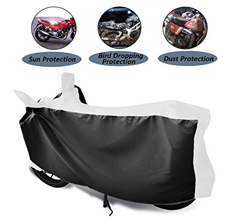 Image of Auto Hub Bike Cover Compatible with Bajaj Pulsar AS 200 with Mirror Pocket, Dustproof, Heat Resistant, Triple Stitched, Pulsar AS 200 Bike Cover- Black, White