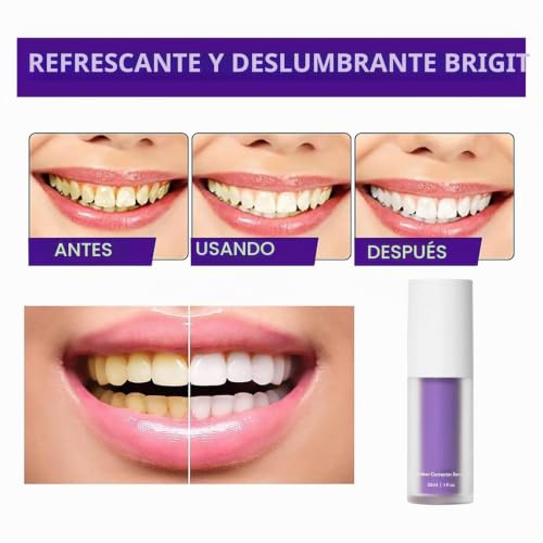 Miniatura 2 de Pasta Blanqueadora Dientes 30ml, Purple Blanqueador Dental, Color Corrector Serum Dientes, Dental Pasta de Dentes Blanqueante, Remoción de Manchas Dentales, Whiten and Brighten