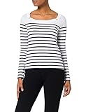 Baumwolle Armor Lux Damen Marinière Encolure Carrée T-Shirt, Weiß/Marineblau Deep, 48