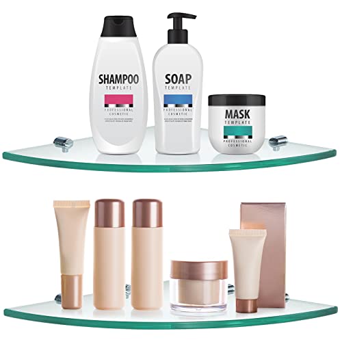 Skelang 2 Piezas de estantes de Ducha de Esquina, Estante de Pared de baño, Estante de baño de Vidrio con 8 Soportes, para baño, Cocina (30 × 30 cm)