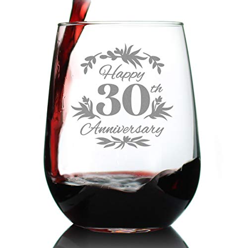 Product Image of the Bevvee Happy 30th Anniversary - Stemless Wine Glass Gifts for Women & Men - 30 Year Anniversary Party Decor - Large 17 Ounce Glasses