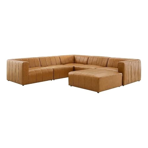 Modway Bartlett Channel Tufted Vegan Leather 6-Piece Sectional Sofa in Tan Modway Bartlett Channel Tufted Vegan Leather 6-Piece Sectional Sofa in Tan