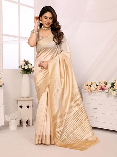 Image of StyleScope Women's Assam Silk Saree Jacquard Bordered With Cotton Blend Unstitched Blouse Piece (Assamm Free Size)