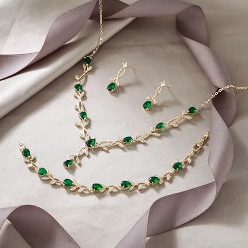 Image of EVER FAITH Cubic Zirconia Pearl Leaf Bridal Jewelry Set for Bride Women