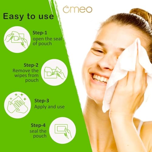 Image of Omeo Aloe Vera Refreshing & Hydrating Wet Wipes, 25N in Each (Pack of 4) | Face Cleansing, Makeup Remover Wipes with Mint Oil & Vitamin E | Sulphate, Paraben & Alcohol Free - Women and Men