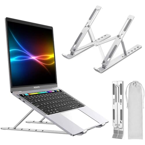 BESIGN Aluminium Laptop Stand with 7 Height Adjustable, Ventilated, Foldable, Portable Laptop Stand for Desk & Table Mount Upto 15.6 inch Laptop with Carry Pouch (Silver) BESIGN Aluminium Laptop Stand with 7 Height Adjustable, Ventilated, Foldable, Portable Laptop Stand for Desk & Table Mount Upto 15.6 inch Laptop with Carry Pouch (Silver)