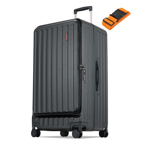Checked Luggage, Large Suitcase 29 Inch Trunk Luggage with Spinner Wheels, Lightweight ABS+PC Hard Shell with Aluminum Frame, Top Opening, TSA Lock (Black, 1PC)